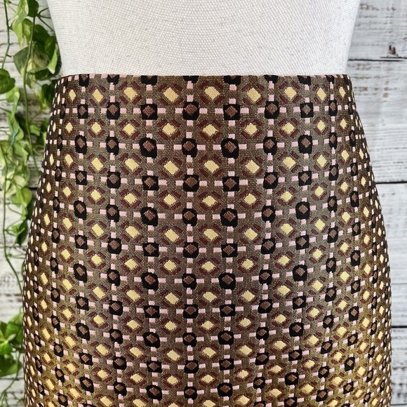 Ann Taylor Loft Skirt sz 6 Gold Pink Navy Textured Above Knee A Line Aztec Boho - Picture 3 of 11